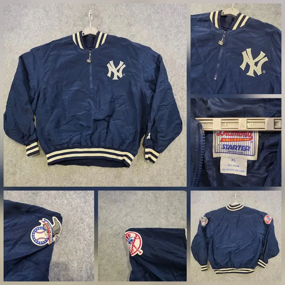 Vintage New York Yankees Jacket Mens‎ XL Blue MLB Baseball Starter Pullover 90s